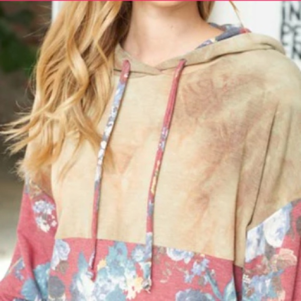 NEW! Women’s Boutique “Secret Garden” Rust Body Tie Dye & Floral Print Hoodie M - Picture 2 of 8